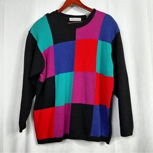 Vintage Karen Scott Sweater Colorblock Womens Retro Oversized Top 80s 2X Artsy